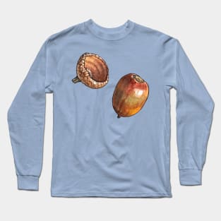 Acorn Watercolor Botanical Illustration Long Sleeve T-Shirt